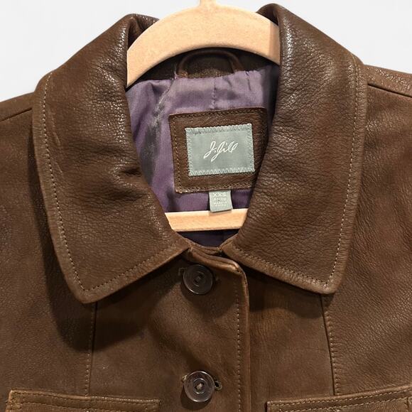 VTG J. Jill Chocolate Brown Leather Jacket Effortless Chic 90s Minimalist XXS - Picture 5 of 11
